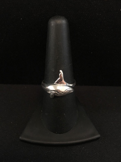 Sterling Silver Bypass "Whale" Styled Ring Band - Size 8