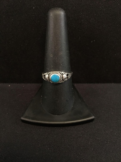 Petite Turquoise Inlaid Sterling Silver Ring Band - Size 8.5