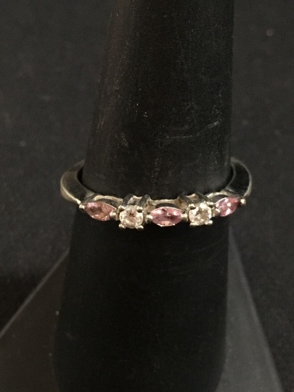 Alternating Pink Sapphire Marquise & Round White Sapphire Five Stone Band - Size 7.5