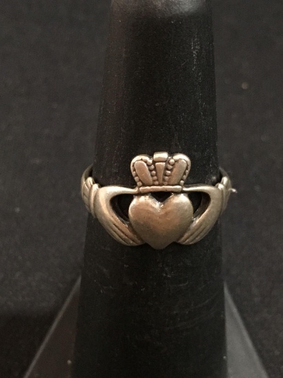 "FNM" Irish Made Sterling Silver Claddagh Ring Band - Size 5.5