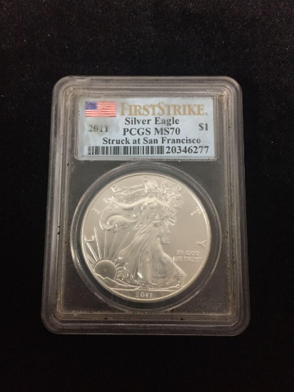 PCGS Graded 2011 US First Strike American Silver Eagle 1 Ounce .999 Fine Silver - MS70