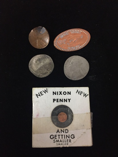 5 Count Lot of Flattened United States Coins with Nixon Penny!