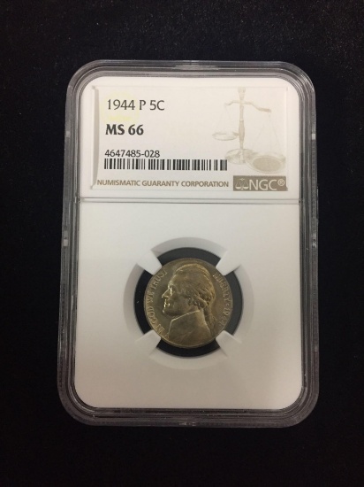 PCGS Graded 1944-P Jefferson Silver Nickel Wartime Emergency - 35% Silver - MS 66