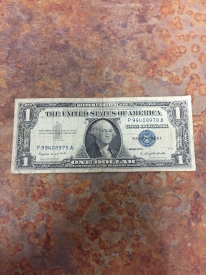 1957-A United States $1 Washington Silver Certificate Currency Bill Note