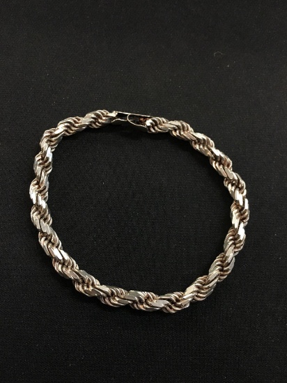 Large Italian Made 8" Sterling Silver Rope Bracelet - 24 Grams