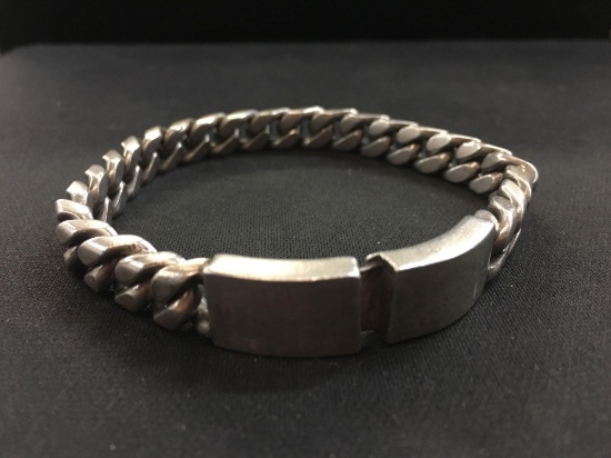 Large 10" Curb Link Sterling Silver Old Pawn Mexico Bracelet - 73 Grams