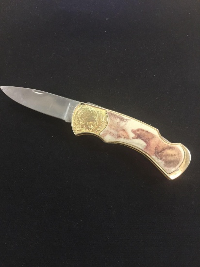 Franklin Mint Grizzly Bear Catching a Salmon Folding Pocket Knife