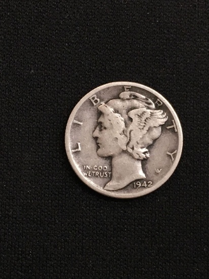 1942 United States Mercury Silver Dime - 90% Silver Coin