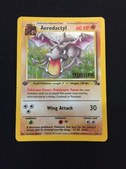 Pokemon Aerodactyl Pre-Release Fossil 1st Edition Holofoil Rare Card 1/62