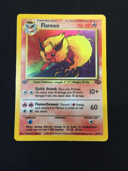 Pokemon Flareon Jungle 1st Edition Holofoil Rare Card 3/64