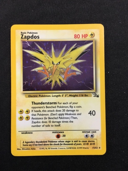 Pokemon Zapdos Fossil Holofoil Rare Card 15/62