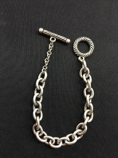 Medium Sterling Silver Cable Link 8" Toggle Bracelet
