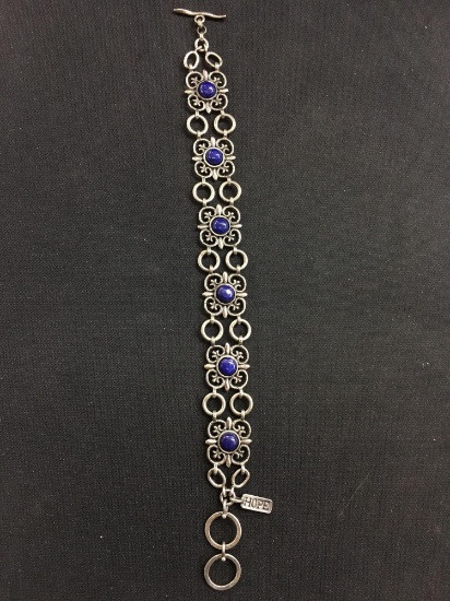 Israeli Made Vintage Sterling Silver Lapis Inlaid 8" Bracelet
