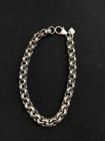 "USA" Made Fine Silver Large Rolo Link 8" Bracelet - 24 Grams
