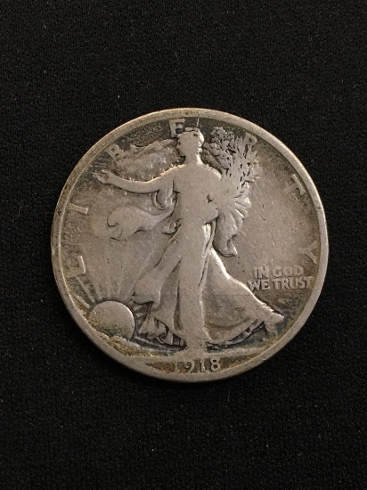 1918 United States Walking Liberty Half Dollar - 90% Silver Coin