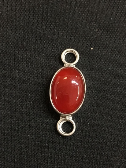 Old Pawn Mexico Sterling Silver Carnelian Onyx Cabochon Pendant