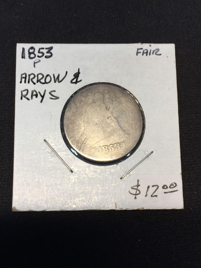 1853 US Seated Quarter W/ Arrows & Rays 90% Silver Coin - Fair