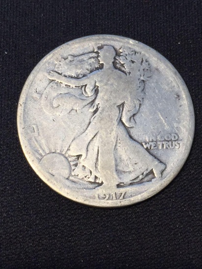 1917-D US Walking Liberty Half Dollar 90% Silver Coin - Reverse M/M AG-3
