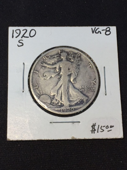 1920-S United States Walking Liberty Half Dollar 90% Silver Coin - VG-8