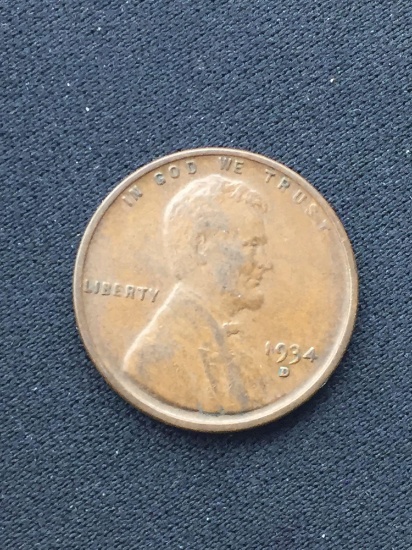 1934-D United States Lincoln Wheat Penny Cent - VF-35