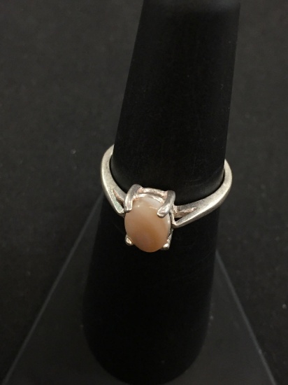 Brazilian Made Oval Moonstone Sterling Silver Ring Band - Size 5.5