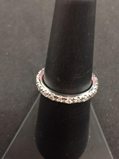 Rhinestone Accented Sterling Silver Eternity Band - Size 7