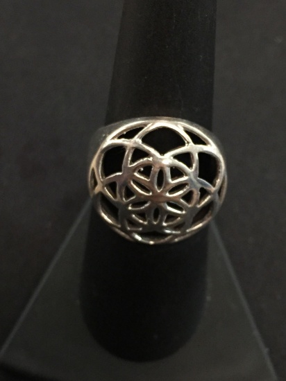Large Dharmic "Circle of Life" Sterling Silver Ring Band - Size 6.5