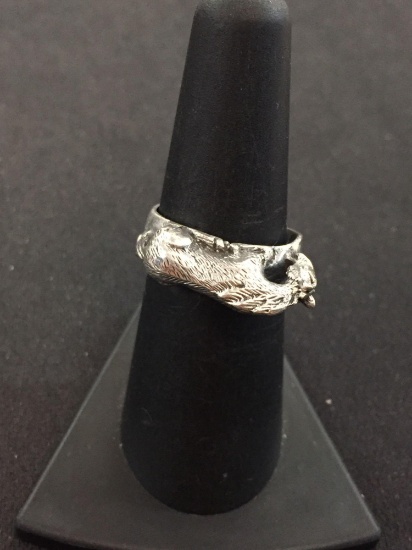 Horse Styled Sterling Silver Ring Band - Size 7