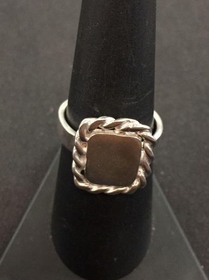 Thai Made Rectangular Monogram Sterling Silver Ring Band - Size 7.5
