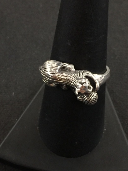 "Cat at Play" Styled Sterling Silver Ring Band - Size 8.5