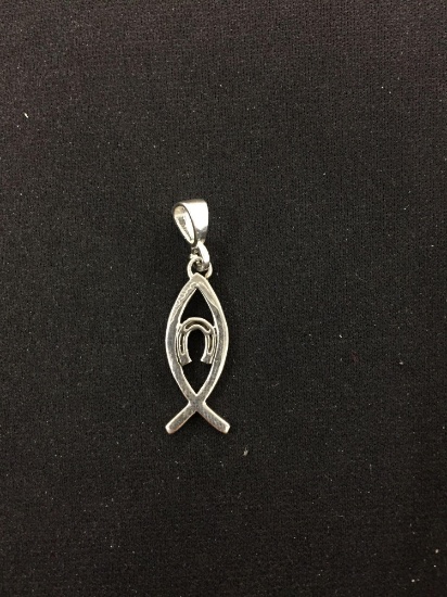 Lucky Horseshoe & Ichthys Christian Fish Styled Sterling Silver Pendant