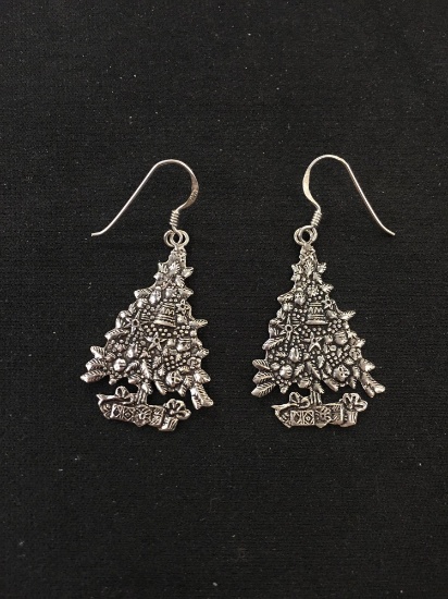 Large Christmas Tree Styled Sterling Silver Pair of Earrings