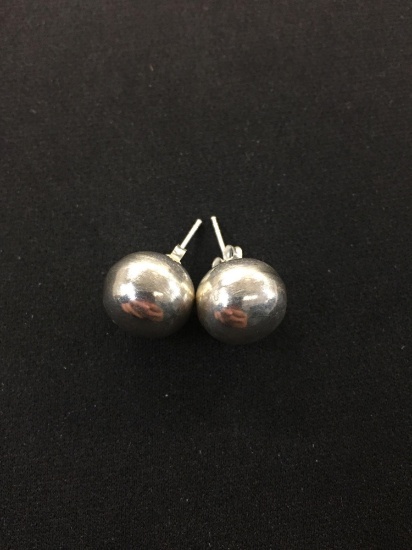 Large Ball Shaped Pair of Sterling Silver Stud Earrings