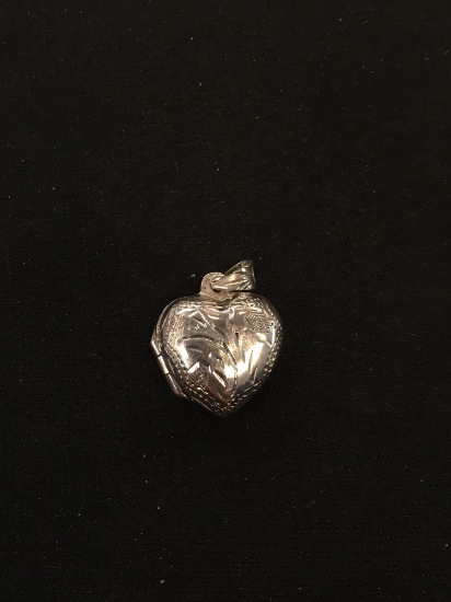 Etched Heart Shaped Sterling Silver Locket Pendant