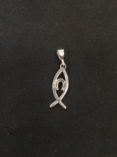 Lucky Horseshoe & Ichthys Christian Fish Styled Sterling Silver Pendant