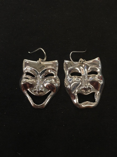 Extra Large Playhouse Styled Comedy & Tragedy Sterling Silver Pair of Earrings