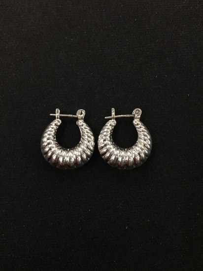 Scallop Styled Sterling Silver Pair of Petite Hoop Earrings