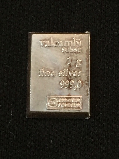 Rare 1 Gram .999 Fine Silver Valcambi Silver Bullion Bar