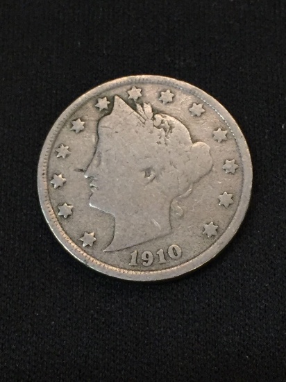 1910 United States Liberty V Nickel 5 Cent Coin - Vintage