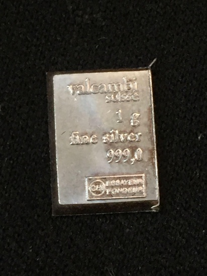 Rare 1 Gram .999 Fine Silver Valcambi Silver Bullion Bar