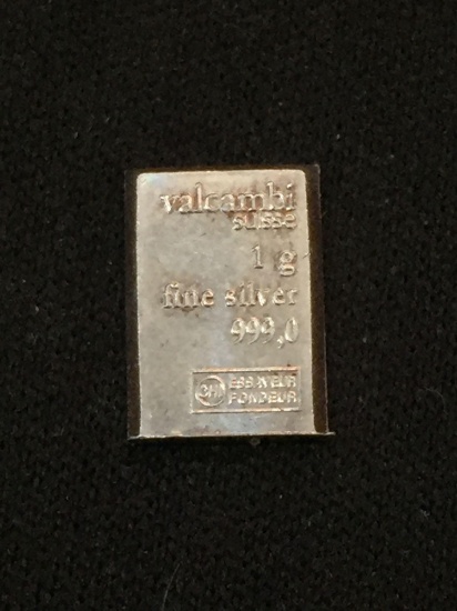 Rare 1 Gram .999 Fine Silver Valcambi Silver Bullion Bar