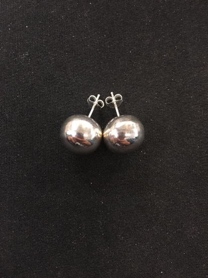 Large Ball Shaped Pair of Sterling Silver Stud Earrings