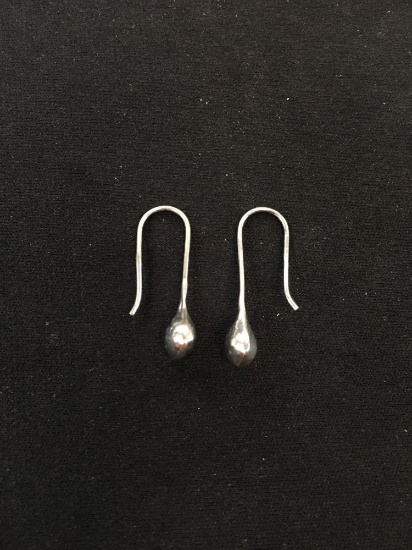 Petite Teardrop Styled Sterling Silver Pair of Shepard's Hook Earrings