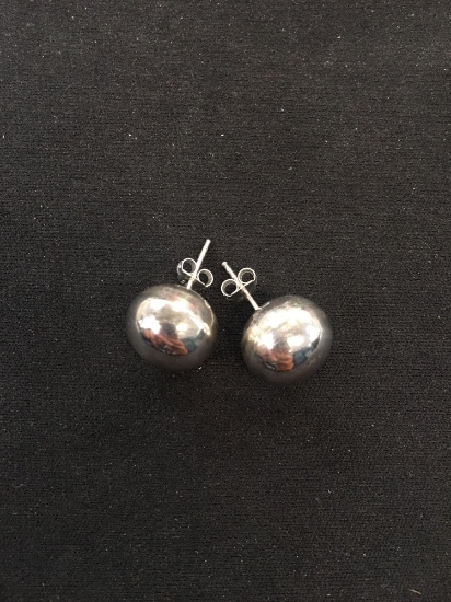 Large Ball Shaped Pair of Sterling Silver Stud Earrings