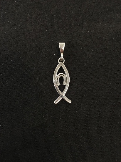 Lucky Horseshoe & Ichthys Christian Fish Styled Sterling Silver Pendant