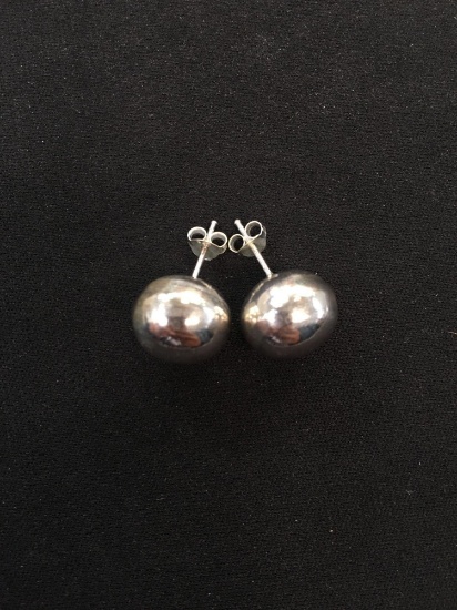 Large Ball Shaped Pair of Sterling Silver Stud Earrings