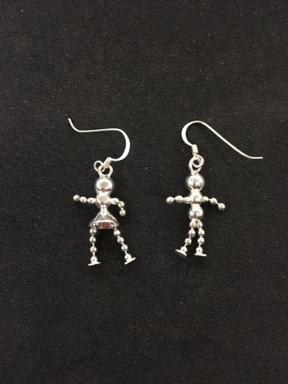 "Boy & Girl" Bead Ball Accented Sterling Silver Pair of Dangle Earrings