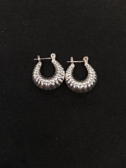 Scallop Styled Sterling Silver Pair of Petite Hoop Earrings