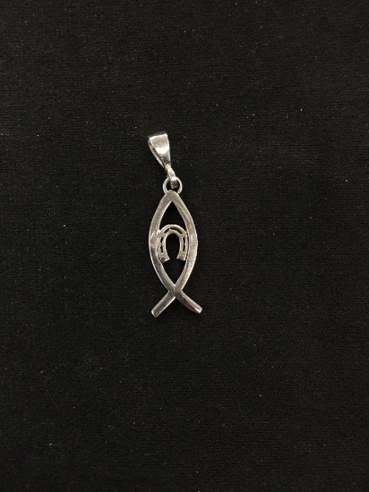 Lucky Horseshoe & Ichthys Christian Fish Styled Sterling Silver Pendant