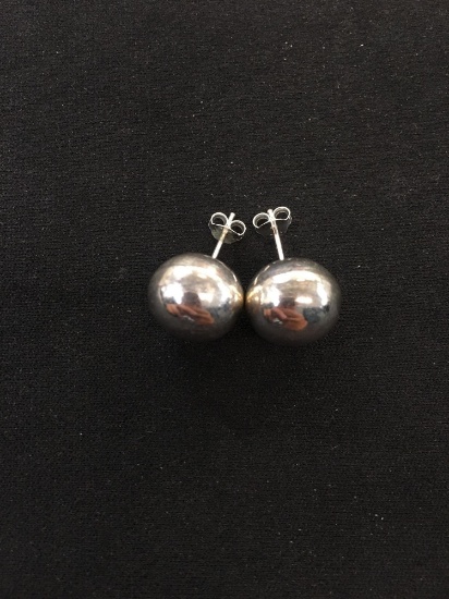 Large Ball Shaped Pair of Sterling Silver Stud Earrings